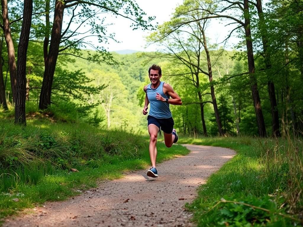 Pelari melakukan latihan fartlek di jalur alam untuk variasi latihan kardio