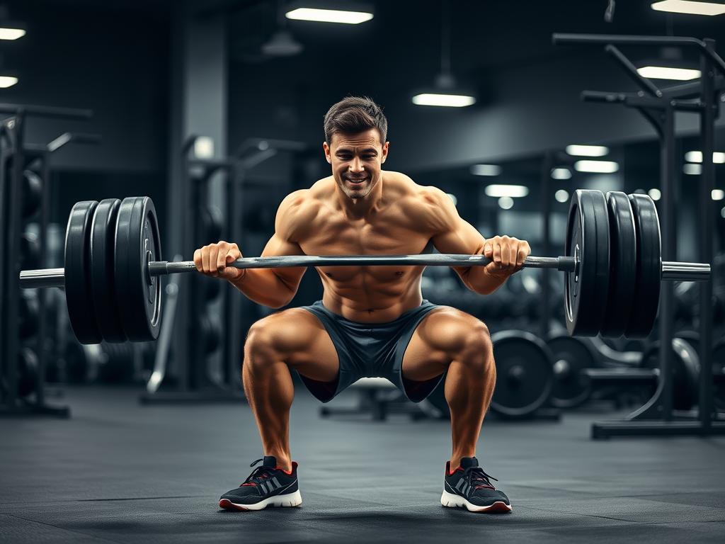 Pelari melakukan latihan squat dengan beban untuk memperkuat otot kaki